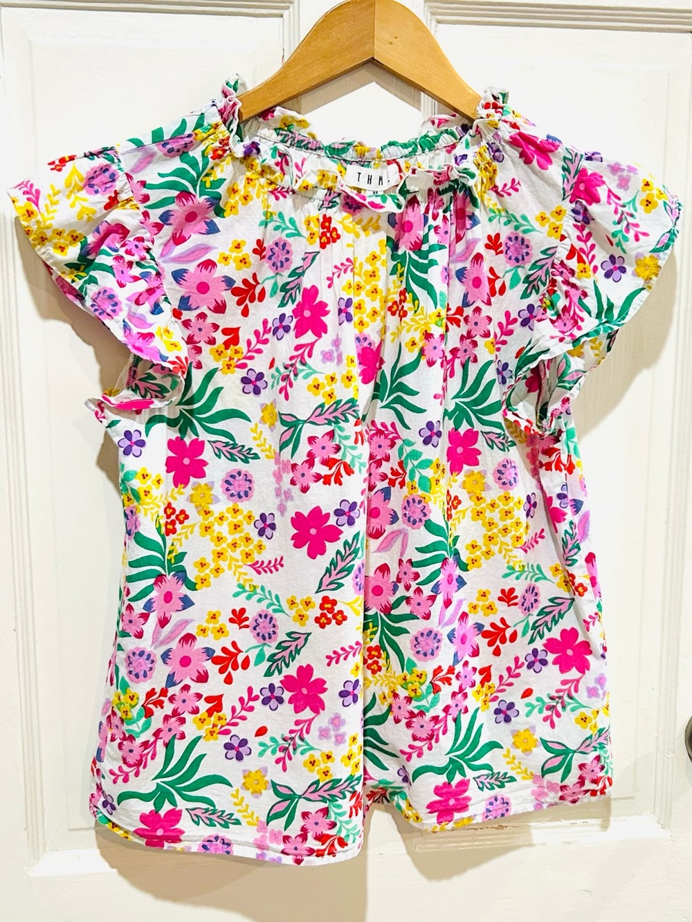 THML Floral Print Flutter Sleeve Cotton Top Cottagecore Romantic Boho Size XS